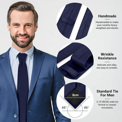 Black Ties For Men Solid Pure Color Formal Neckties 3.15" (8CM) Men's Tie for Business and Wedding with Gift Box
