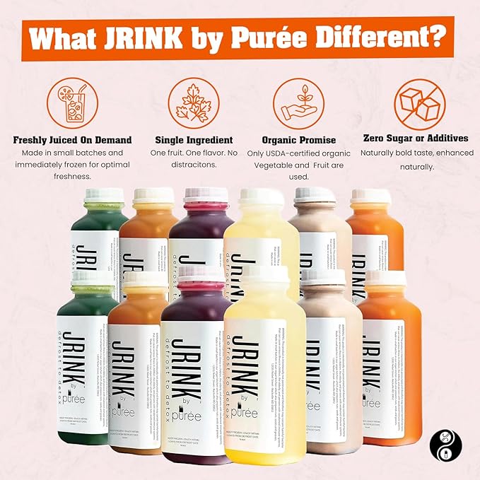 JRINK by Purée Intermediate Juice Cleanse, Cold Pressed Detox Drink with Organic 2 Day-Healthy Vegetable and Fruit Juice, Frozen Pressed Juice Cleanse, 12 Bottles, 16oz Each