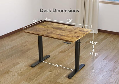 YDN Standing Desk, 40x24 Inch Electric Adjustable Height Stand up Desk, Sit Stand Home Office with Splice Board, Rustic Brown