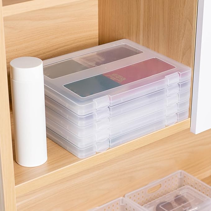 4Pcs Clear Plastic File Box A4 File Document Box Portable Project Case Paper Storage Container for Magazine, Scrapbook, Office School Document Organizer