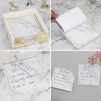 Buqoo Gold Acrylic Sticky Note Holder with Metal Stencil, 2* Sticky Notes 3"x3", Post It Note Dispenser Sticky Note Pad Holder Organizer for to Do Lists, Grocery Lists, Project Lsts It Holds