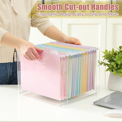 24 Hanging File Folder with Acrylic Organizer for Letter/a4 Size Desktop Clear File Storage Box with Handles for Home Work Office Use(Macaroon,Classic)