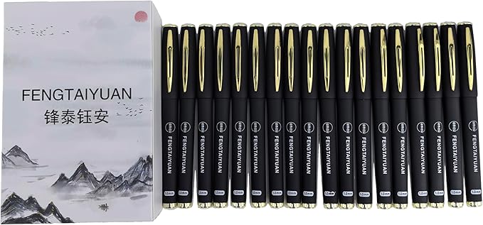 Fengtaiyuan Black Gel Ink Rollerball Pens - Comfortable Non-Slip Grip, Writting Smooth, Black Ink, Bold Point, 1.0mm Quick-Drying Ink, 18-Piece Box (10P18)