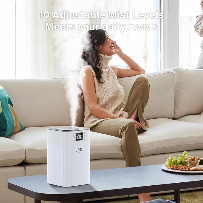 JRD 4L Humidifiers for Bedroom, Cool Mist Humidifier for Large Room, 40H Runtime, 360° Nozzle, Night Light for Home, Office, Baby Nursery, Plants（Grey）