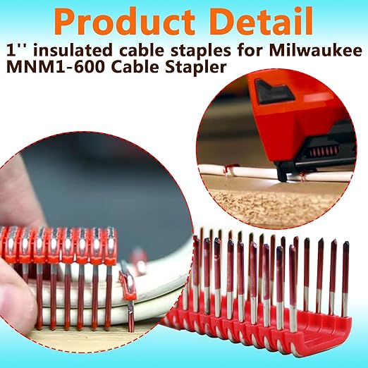 1" Insulated Cable Staples MNM1-600 fit Milwauke Cable Stapler Gun M12 2448-20 for to Wood Surfaces - Fit Milwauke Staples 600 per Box (Cable Staples-600)