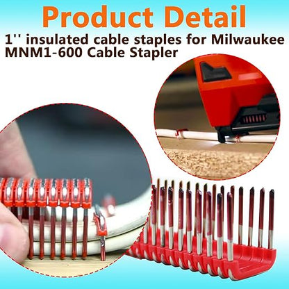 1" Insulated Cable Staples MNM1-600 fit Milwauke Cable Stapler Gun M12 2448-20 for to Wood Surfaces - Fit Milwauke Staples 600 per Box (Cable Staples-600)