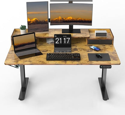55 x 30 Inch Standing Desk with 2 Drawers, Adjustable Height Widened Stand Up Desk with Storage, Sit to Stand Ergonomic Workstation for Home Office, Rustic Brown