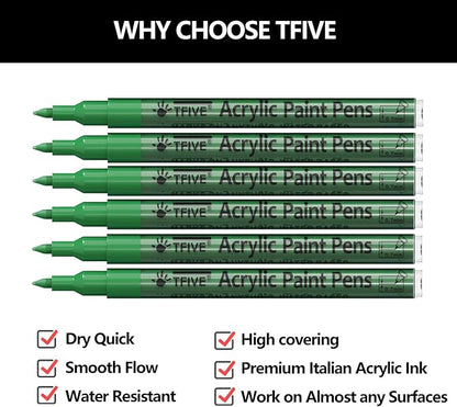 Green Marker Paint Pens - 6 Pack Acrylic Green Permanent Marker, 0.7mm Extra Fine Tip Paint Pen for Art Projects, Drawing, Rock Painting, Stone, Ceramic, Glass, Wood, Plastic, Metal, Canvas DIY Crafts