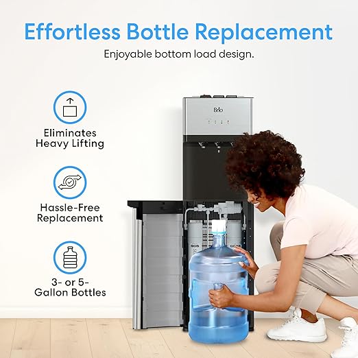 Brio 520 Bottom Load Water Cooler Dispenser for 5 Gallon Bottle w/ 2 Stage Filter | Hot Cold & Room Temp Water Options for Home & Office | Removes Chlorine, VOC's, Bad Taste & Chemicals