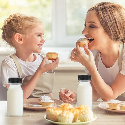 10 Pcs 6 Ounce Plastic Juice Bottle Drink Containers Juicing Bottles with Black Lids, Suitable for Juice, Smoothies, Milk and Homemade Beverages