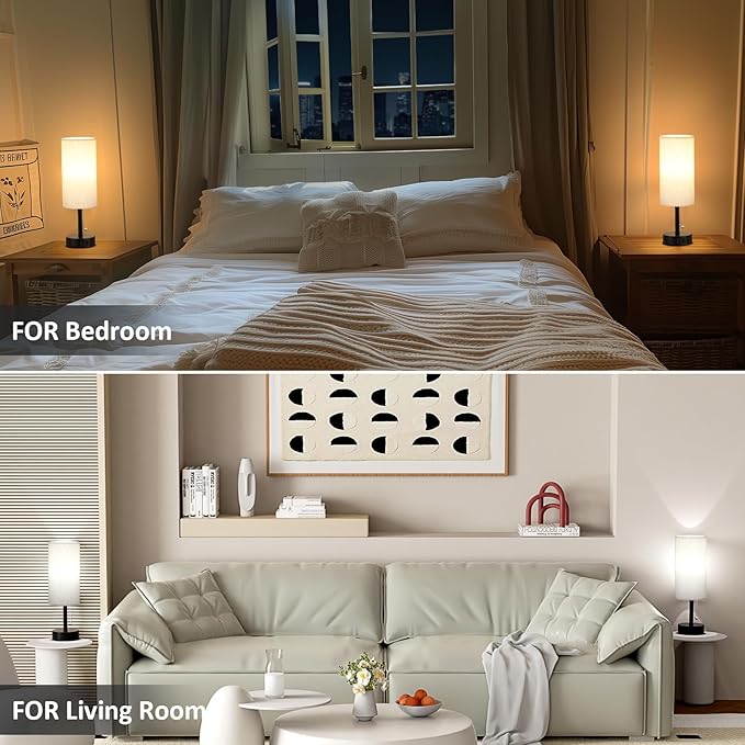 Fenmzee Bedside Table Lamps Set of 2-3 Color Temperatures Pull Chain Lamp with AC Outlet Charging Port, Small Round Night Stand Lamps for Bedroom Guest Room Office, Bed Side Light with E26 LED Bulbs