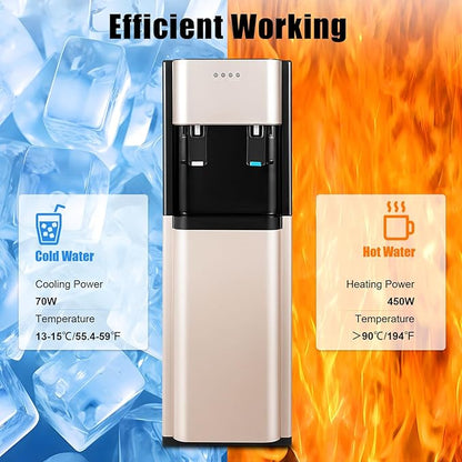 DYRABREST Bottom Loading Water Dispenser 5-Gallon Stainless Steel Water Cooler & Heater, Dual Temperature Floor Standing Electric Water Cooler with Heating and Cooling Functions (Gold)