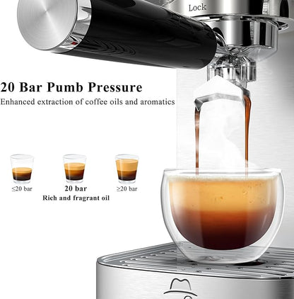 MAttinata Cappuccino Coffee Machine, Espresso Machine Touchscreen Control with Auto Milk Frother, Stainless Steel Espresso Maker 20 Bar, Latte Coffee Maker with for Home, Office with Timer