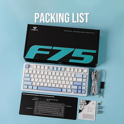 EPOMAKER x Aula F75 Gasket Mechanical Keyboard, 75% Wireless Hot Swappable Gaming Keyboard with Five-Layer Padding&Knob, Bluetooth/2.4GHz/USB-C, RGB (Sea Salt Blue, LEOBOG Reaper Switch)