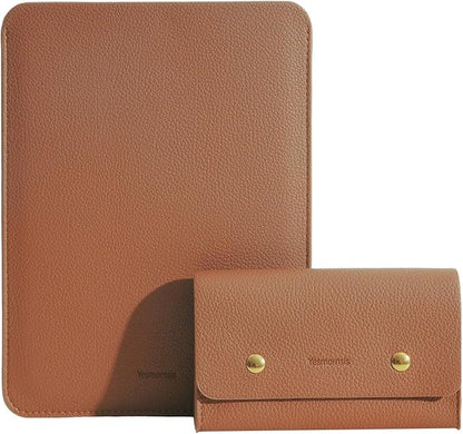 PU Leather Padded Laptop Sleeve Bag 14Inch Compatible with New MacBook Pro 14, Surface Laptop 13.5, Old MacBook Pro 13 with Charger Pouch Color Brown