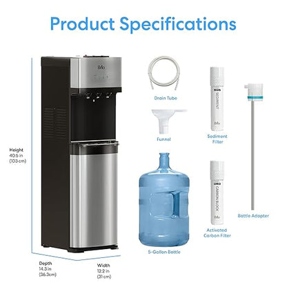 Brio 520 Bottom Load Water Cooler Dispenser for 5 Gallon Bottle w/ 2 Stage Filter | Hot Cold & Room Temp Water Options for Home & Office | Removes Chlorine, VOC's, Bad Taste & Chemicals