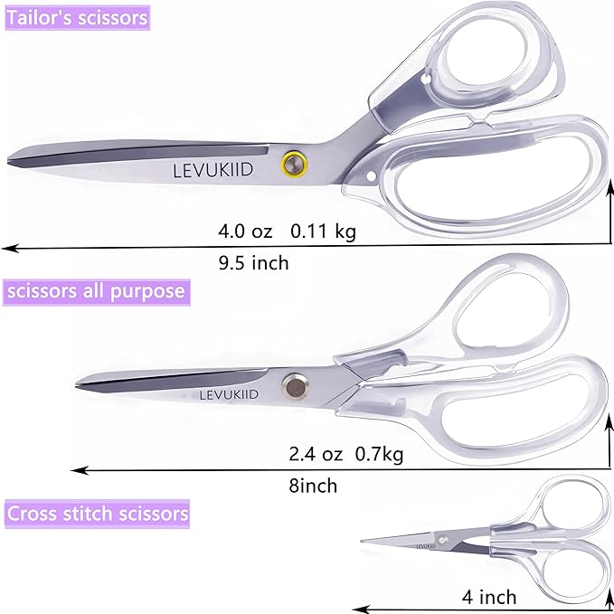 9 Inch All Purpose Scissors for Adults - Ins Style Clear Resin Handle, 2Cr13 Stainless Steel Sharp Blade - Ideal for Fabric Crafts