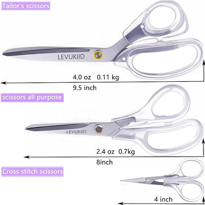 9 Inch All Purpose Scissors for Adults - Ins Style Clear Resin Handle, 2Cr13 Stainless Steel Sharp Blade - Ideal for Fabric Crafts