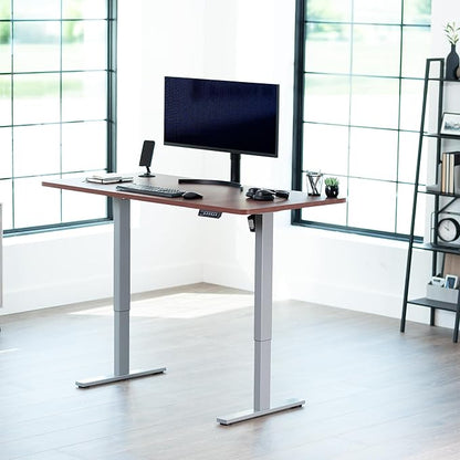 VIVO Electric 60 x 24 in Standing Desk, Memory Height Adjustment, 1B Series, One-Piece Dark Walnut Top, Gray Frame, DESK-KIT-1G6D