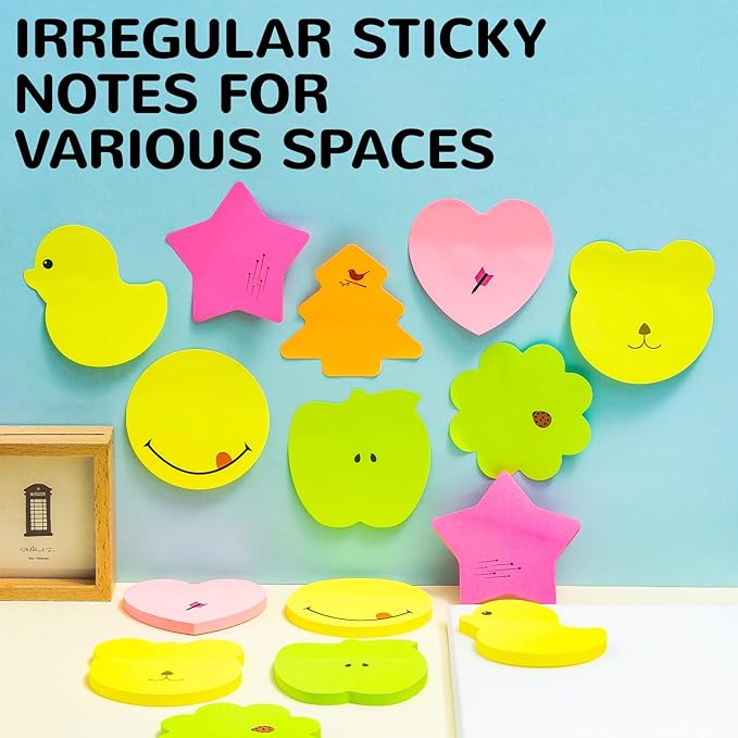 M&G 8 Pads Fun Shape Sticky Notes, 480 Sheets Cute Post-It Notes in Various Shapes, 60 Sheets/Pad, Self-Stick Memo Pads for Students, Office, Home (Duck, Heart, Star, Smile, Apple, Tree, Flower, Bear)