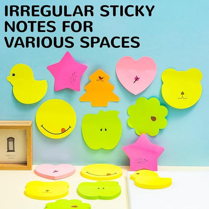 M&G 8 Pads Fun Shape Sticky Notes, 480 Sheets Cute Post-It Notes in Various Shapes, 60 Sheets/Pad, Self-Stick Memo Pads for Students, Office, Home (Duck, Heart, Star, Smile, Apple, Tree, Flower, Bear)