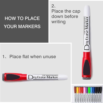 Volcanics Magnetic Dry Erase Markers With Eraser Low Odor Fine Tip Whiteboard Markers White Board Pens Pack of 90,10 Colors for Office Home and School