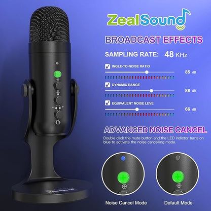 ZealSound Wireless Microphone Bundle,Dual USB Mic for iPhone PC iPad Android Phone-Cordless Condenser Desktop Microphones with Mute Echo Monitor Volume Gain 2.4GHz for Podcast,ASMR,Games,YouTube Video