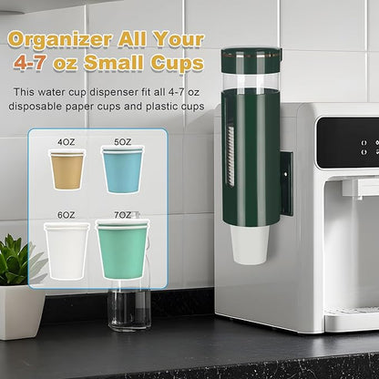 Cup Dispenser, Pull Type Water Cooler Cup Holder Fit 4oz-7oz Disposable Cups, Upgraded Wall Mounted Mouthwash Cup Dispenser for Bathroom Office Gym School (Green)