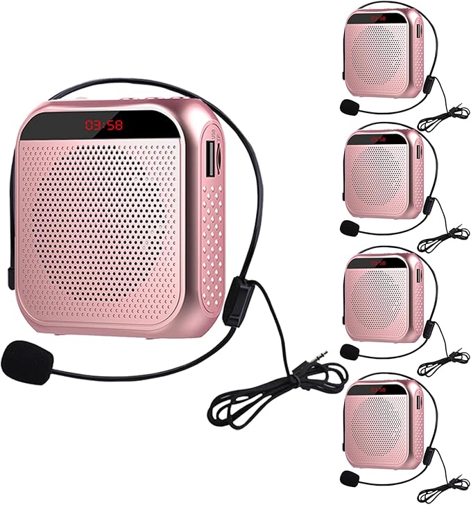 Portable Voice Amplifier for Teachers,Rechargeable Portable Microphone with Speaker,Wired Microphone,Pa System for Outdoors, Teaching, Meeting, Tour Guide, Yoga(5PCS,Rose Gold)