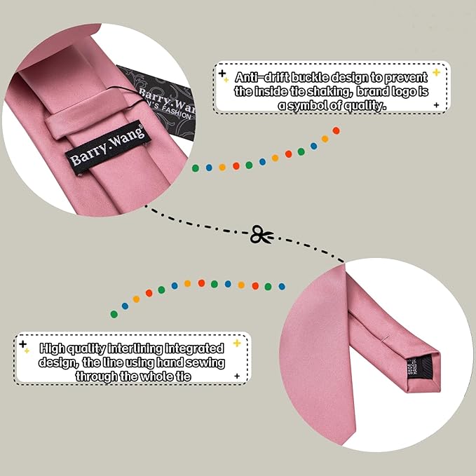 Barry.Wang Tie Sets for Men Silk Solid Necktie Stain Ties Handkerchief Pocket Square Cufflinks Wedding Business Dyed