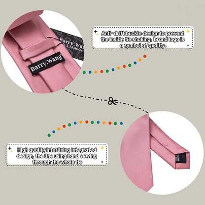 Barry.Wang Tie Sets for Men Silk Solid Necktie Stain Ties Handkerchief Pocket Square Cufflinks Wedding Business Dyed