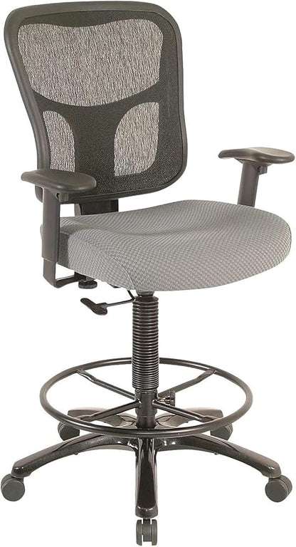 Tempur-Pedic TP8200C Fabric Drafting Stool with Backrest and Footrest with Lumbar Support, with Tempur Material, Cooling Gel Layer, Grey