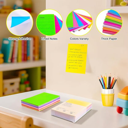8 Pack Lined Sticky Notes 4x6 in Ruled Stickies Super Sticking Power Memo Pads Bright Colors, 240 Sheets Strong Adhesive Lined Sticky Notes, Eucalyptus & Mint Scented Post it Notes- Teacher Supplies