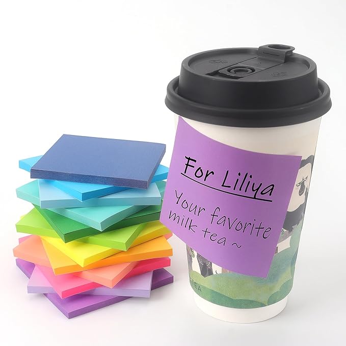 12 Pack Bright Colors Sticky Notes 3x3 Inch, Strong Sticky Self-Adhesive Notepads, 50 Sheets/Pad, 12 Multicolor for Office, School, and Home Organization