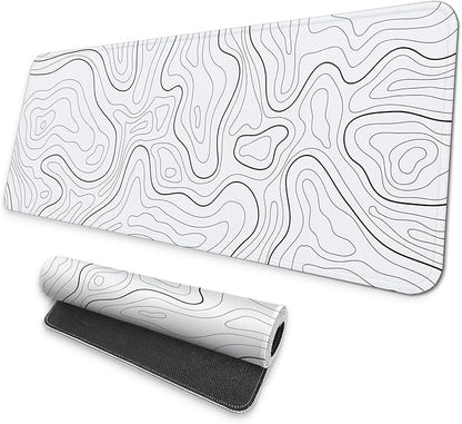 MAY FLOWER Large Gaming Mouse Pad, Full Keyboard Mat, Long Laptop Mousepad, Computer Mouse Mat for Home and Office, Anti-Slip Rubber Base, 31.5 x 11.8 Inches (Grey White Topographic Map)