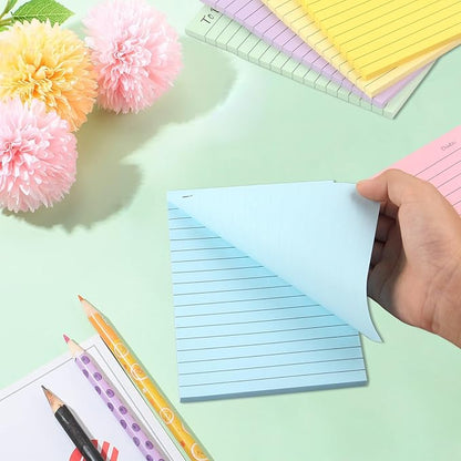 6 Pack to Do List Sticky Notes,4X6 in Lined Sticky Notes,300 Sheets Bright Color Self-Stick Note Pads,Super Adhesive Memo Pads, Easy to Post Notes for Study, Works and Daily Life (4X6 inch)