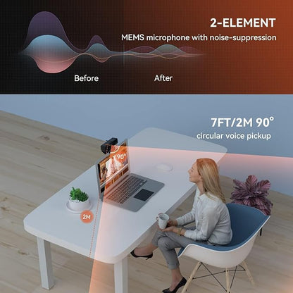 NUROUM V11 2K Webcam for PC, 1080P 60FPS USB Web Camera with Microphone, 1440P@30fps, 90° Wide-Angle, Privacy Cover, Plug&Play for Mac/Laptop/Desktop/Computer, for Zoom/Teams/Google Meet