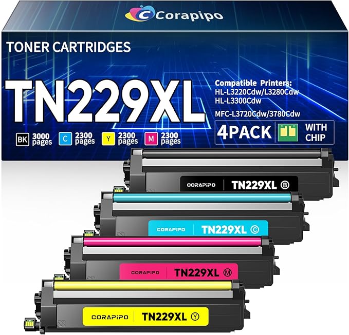 TN229XL TN229 229XL Toner Cartridges Compatible Replacement for Brother TN229 TN-229XL Toner to Use with Brother HL-L3220CDW HL-L3280CDW HL-L3300CDW MFC-L3780CDW MFC-L3720CDW Printers TN229 XL