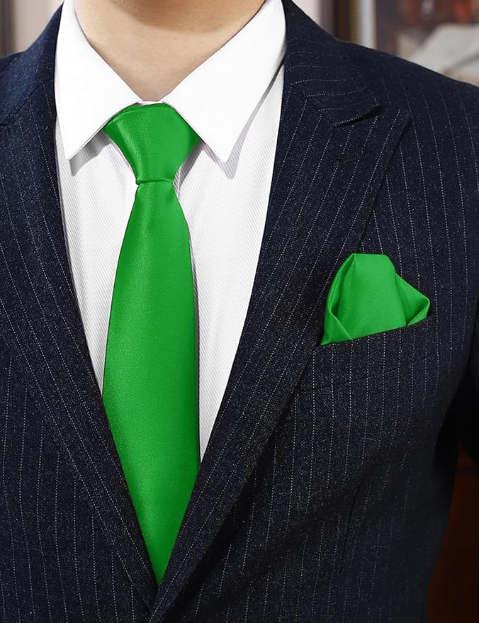PenSee Men's Tie Set Solid Pure Color 3.15" (8CM) Classic Formal Plain Necktie and Pocket Square Set For Men