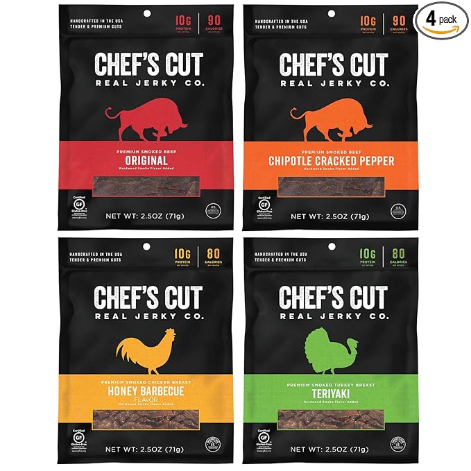 Chef's Cut Real Beef, Chicken, and Turkey Jerky Variety Pack, 2.5 Ounce (4 Pack)