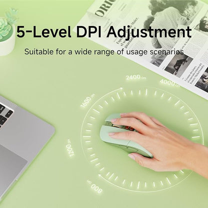 EWEADN G309 Wireless Computer Mouse,2.4G&Bluetooth Ergonomic Cordless Mice with 4000 DPI,5 Adjustment Levels,Cute and Portable Mouse for Laptops, PC and More,7 Buttons Office USB Mice-Green