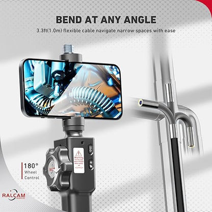 Two-Way Articulating Borescope for iPhone & Smartphone, Ralcam 5.5mm/0.21in Endoscope Camera with Light, HD Inspection Snake Camera with Battery for Engine, Pipe, HVAC Inspection