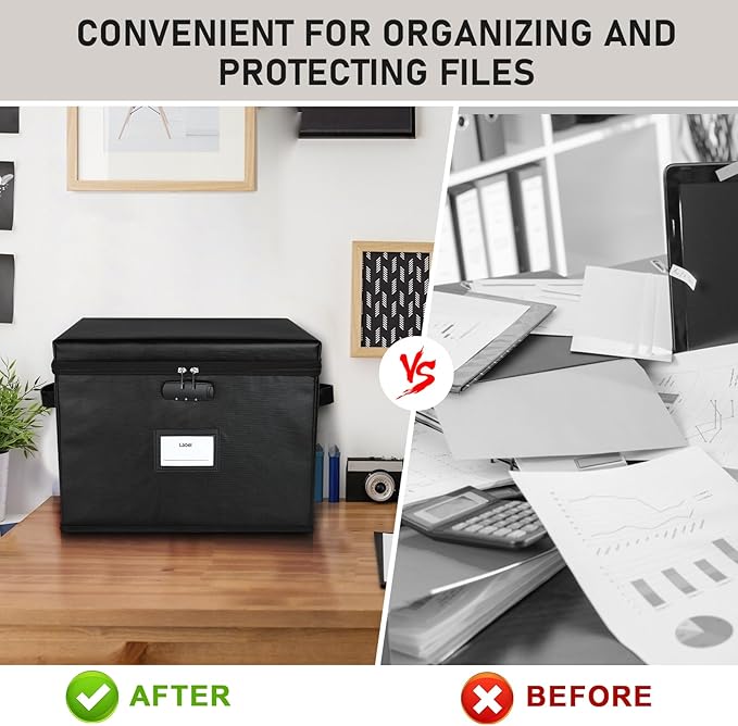 File Box Fireproof Document Box with Lock, Document Safe File Storage Organizer Boxes for Next of Kin Estate Planing Organizer End of Life Planner (Box With Accessories, Black)