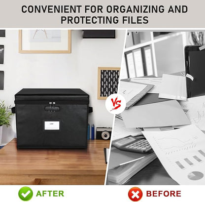 File Box Fireproof Document Box with Lock, Document Safe File Storage Organizer Boxes for Next of Kin Estate Planing Organizer End of Life Planner (Box With Accessories, Black)
