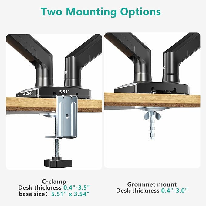 WALI Dual Monitor Stand for 17-32 inch Computer Screens, Dual Monitor Arms for 2 Monitors Holds up to 22 lbs, Height Adjustable Gas Spring Dual Monitors Mount, VESA 75x75/100x100mm (GSMP002N), Black
