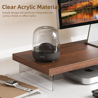 Monitor Stand Riser, Wood & Acrylic Computer Monitor Stand Desk Desktop Organizer Table for Home, Office Workspace, Laptop Riser, Printer, PC & TV Screen Riser