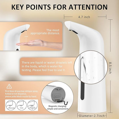 Automatic Soap Dispenser Touchless,400ML Hand & Dish Countertop Electric Liquid Rechargeable Dispenser with Sensor,Modern 4 Gear Adjustable Waterproof Kitchen Auto Soap Pump（White）