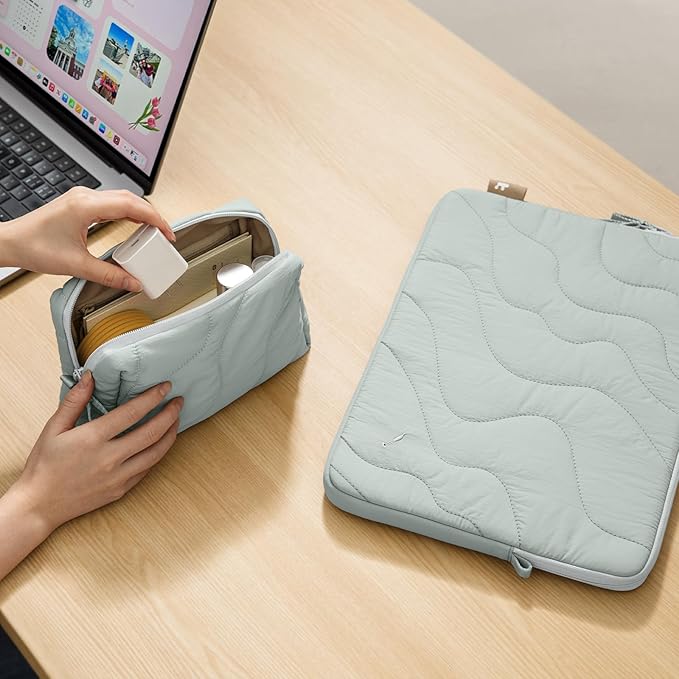 tomtoc 360 Protective Puffy Laptop Sleeve Set for 15-inch MacBook Air M4/A3241 2025, M3/A3114, M2/A2941, Quilted Soft Puffer Bag with a Tech Pouch for 15-inch Surface Laptop 7(Copilot+ PC)/6/5/4/3