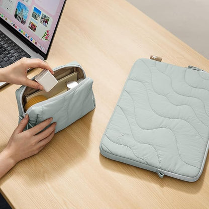 tomtoc 360 Protective Puffy Laptop Sleeve Kit for 14-inch MacBook Pro M5(2025)/M4/M3/M2/M1 Pro/Max A3434 A3112 A3401 A3185, Quilted Soft Puffer Computer Bag with Tech Pouch for 13.8" Surface Laptop 7