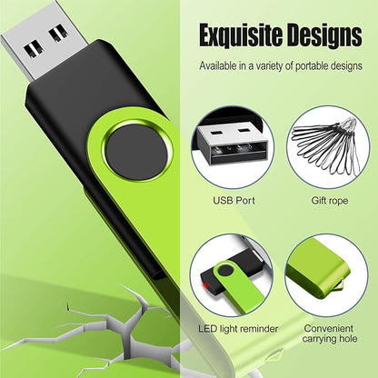 EASTBULLUSB Flash Drive Bulk 8GB 20 Pack with Lanyards USB 2.0 Thumb Drive Bulk Memory Stick Swivel Pen Drive for Storage and Backup 8GB 20 Pack, Green